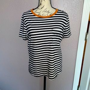 FOREVER21 black&white stripped tee w/pocket that says “troublemaker”